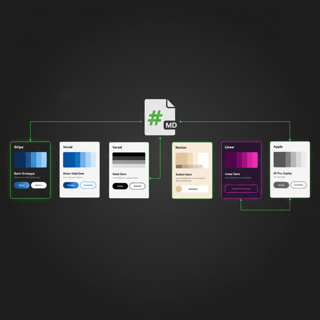 Grid of design system previews from different brands as markdown files
