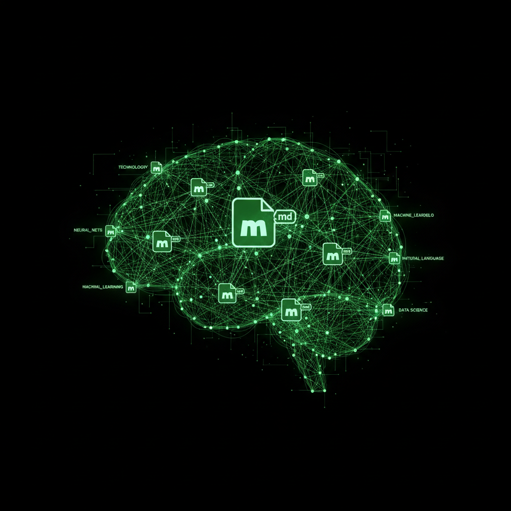 LLM Wiki knowledge graph - brain made of interconnected markdown documents