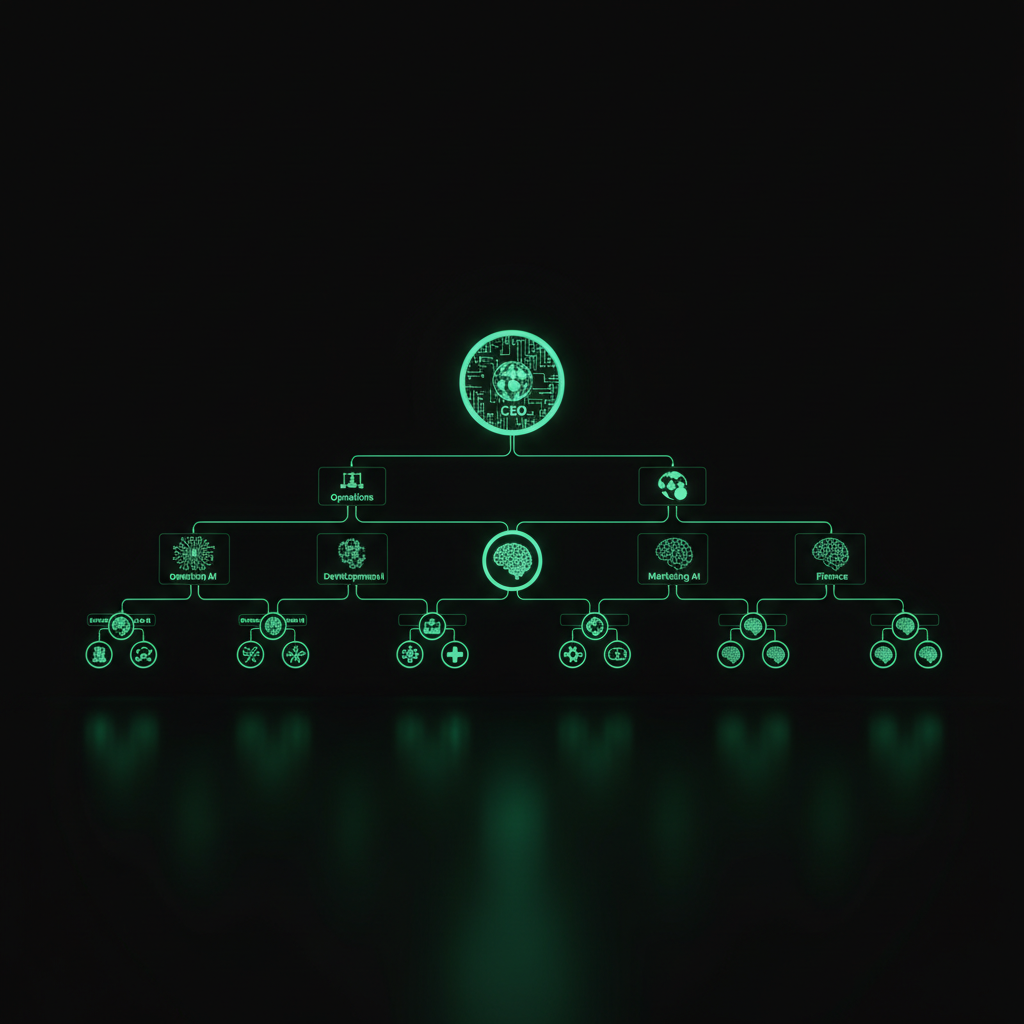 AI agents organized in a corporate hierarchy